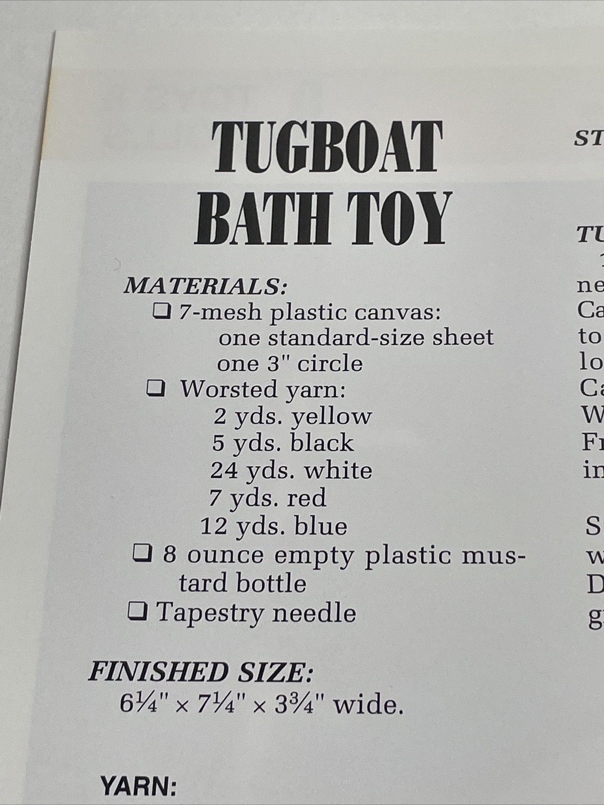 Annie's Attic Tugboat Bath Toy Plastic Canvas Pattern