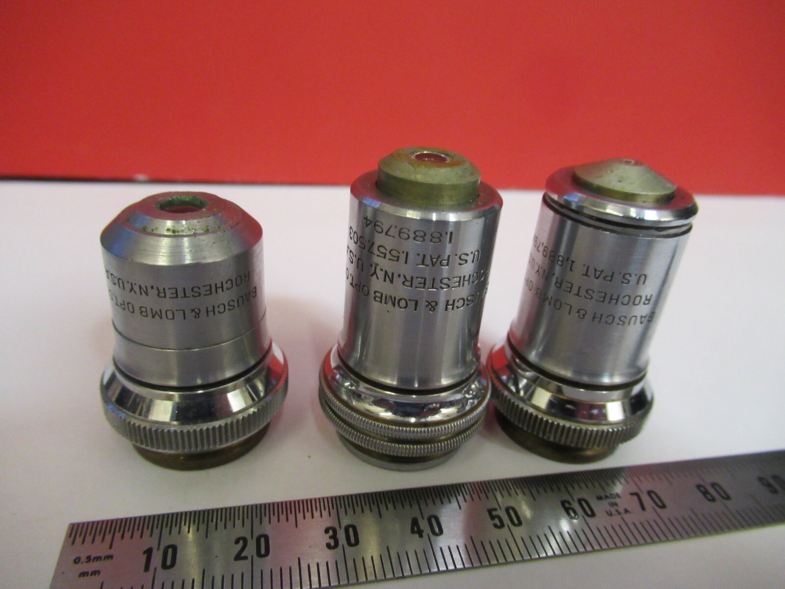 LOT 3ea OBJECTIVE BAUSCH LOMB VINTAGE MICROSCOPE PART AS PICTURED S3-B-22