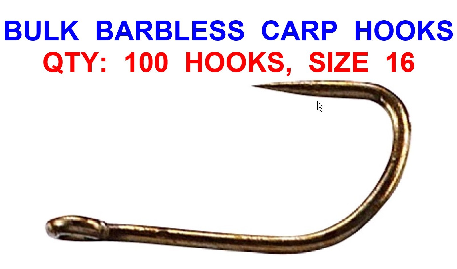 BULK 100 BARBLESS CARP HOOKS SIZE 16 FOR POLE FLOAT MATCH ROD FISHING HAIR RIGS