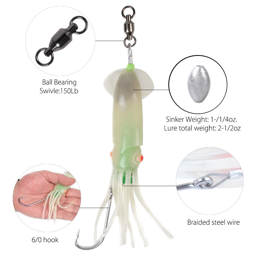 Dr.Fish Saltwater LED Fishing Lures Lighted Squid Baits Deep Drop Tuna Lead Rig