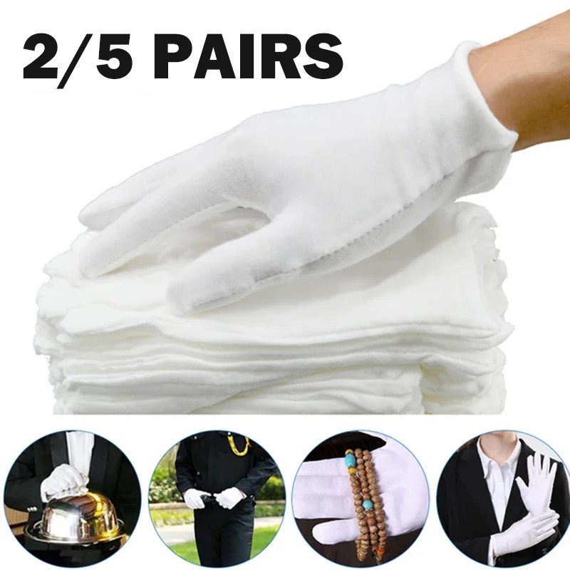 White Cotton Gloves Solid Color Etiquette Waiter Driver Jewelry Work Men Women