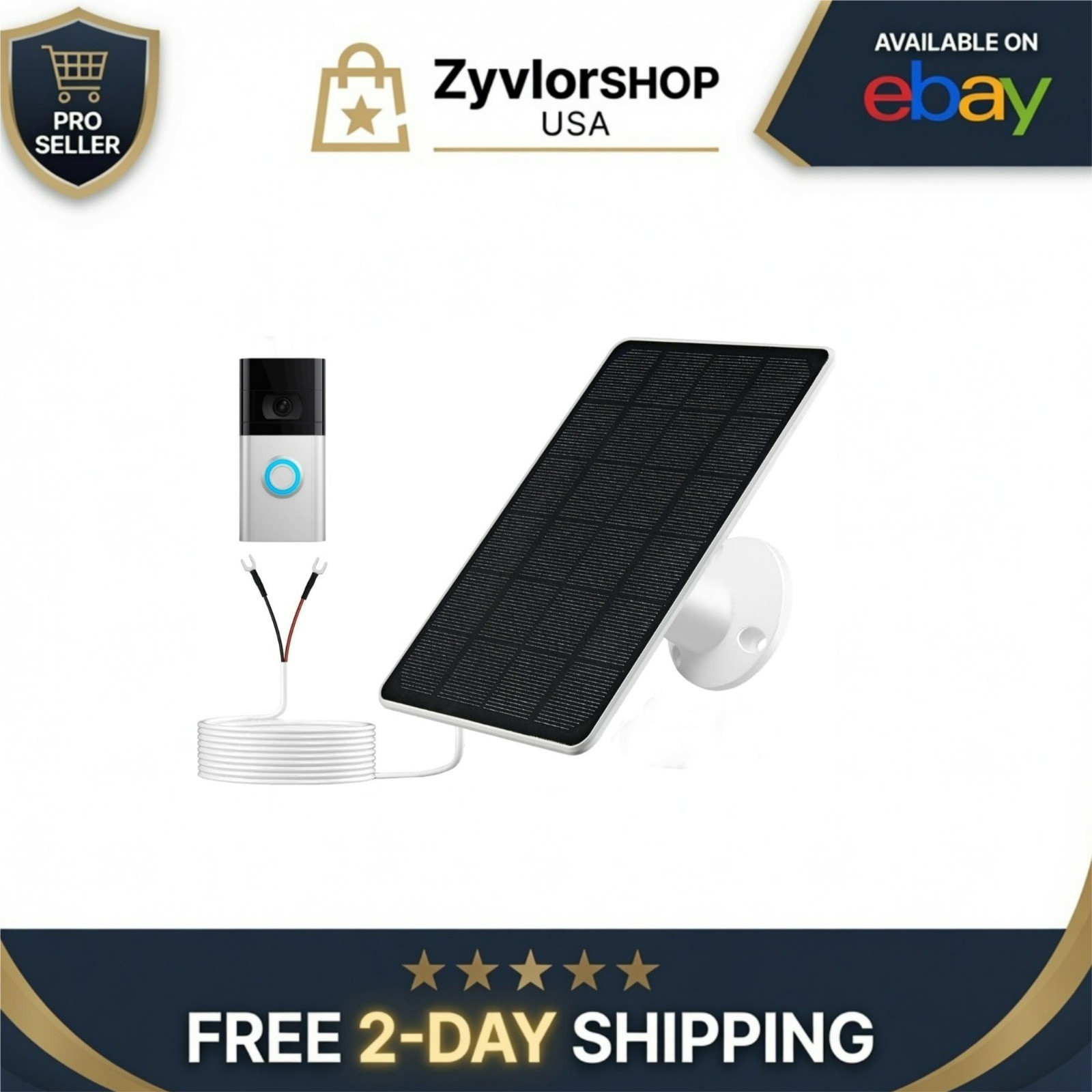 GENDOING Solar Panel Charger for Ring Video Doorbell 3/3+/4, 5W 5V