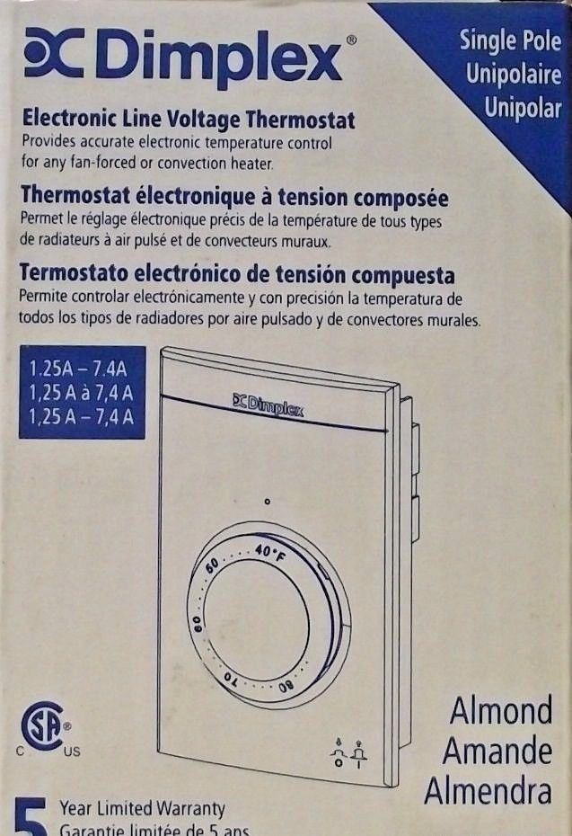 Dimplex ETS610A1 Electronic Line Voltage Single Pole Thermostat (Almond Color)