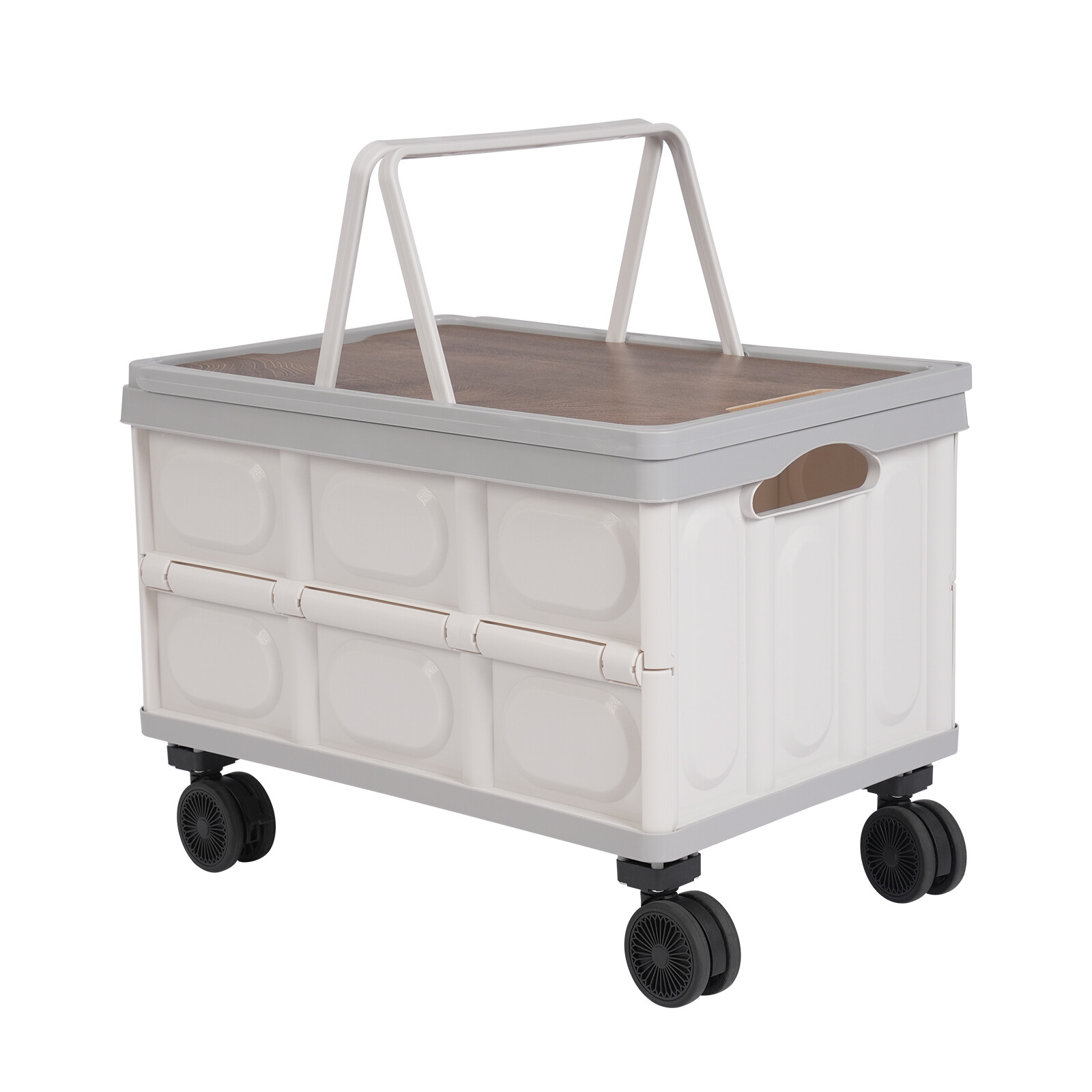 55L Large Capacity Rolling Cart Foldable Organizer Box for Outdoor Store Gray
