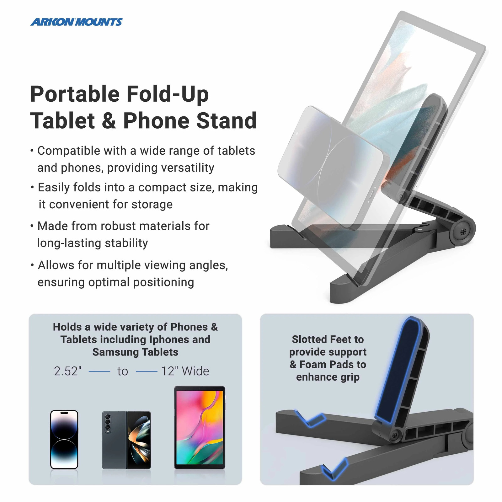 Arkon IPM-TAB1 Black Tablet Stand, Desktop & Travel Use, 1 Pack