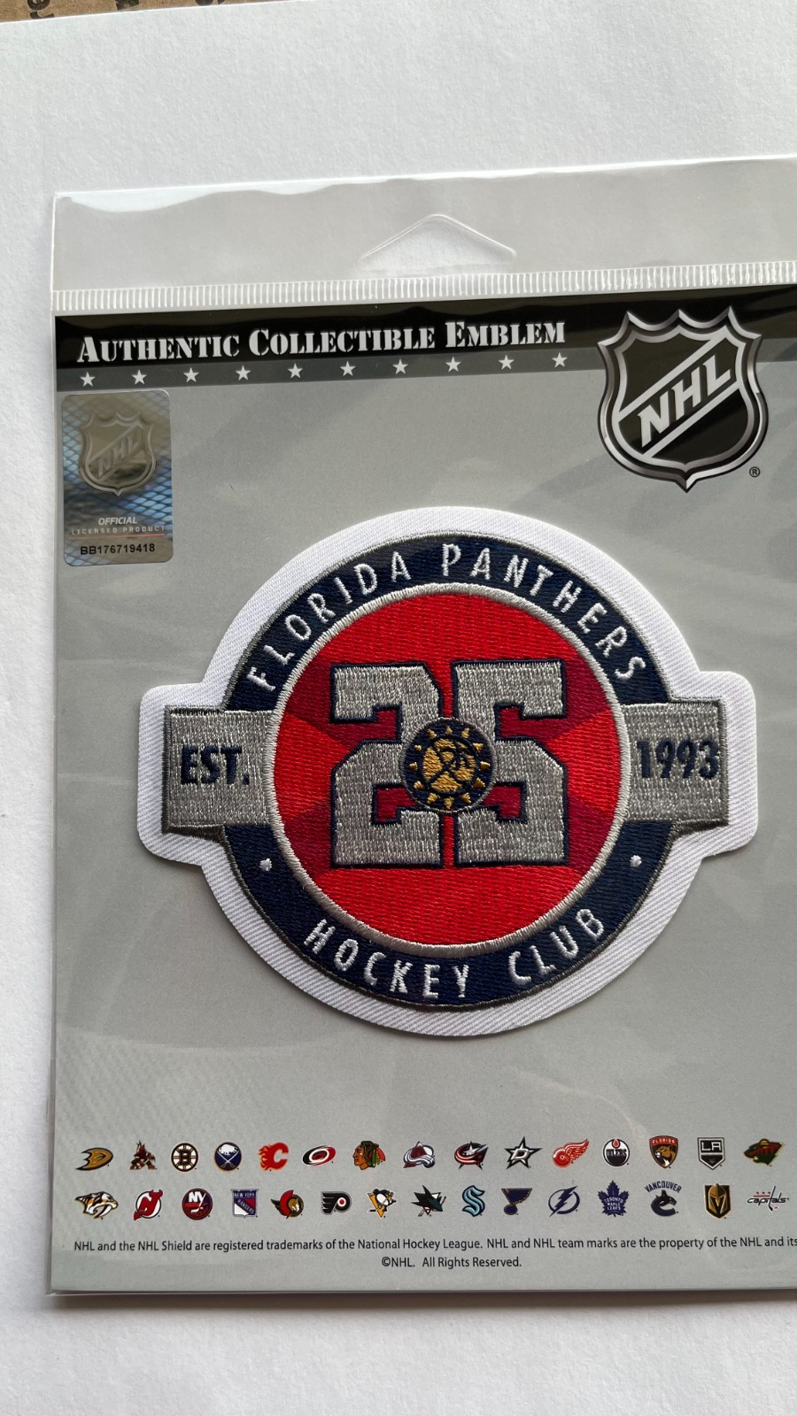 1993 2018 FLORIDA PANTHERS 25TH ANNIVERSARY PATCH "RED" PLAYER NHL JERSEY STYLE