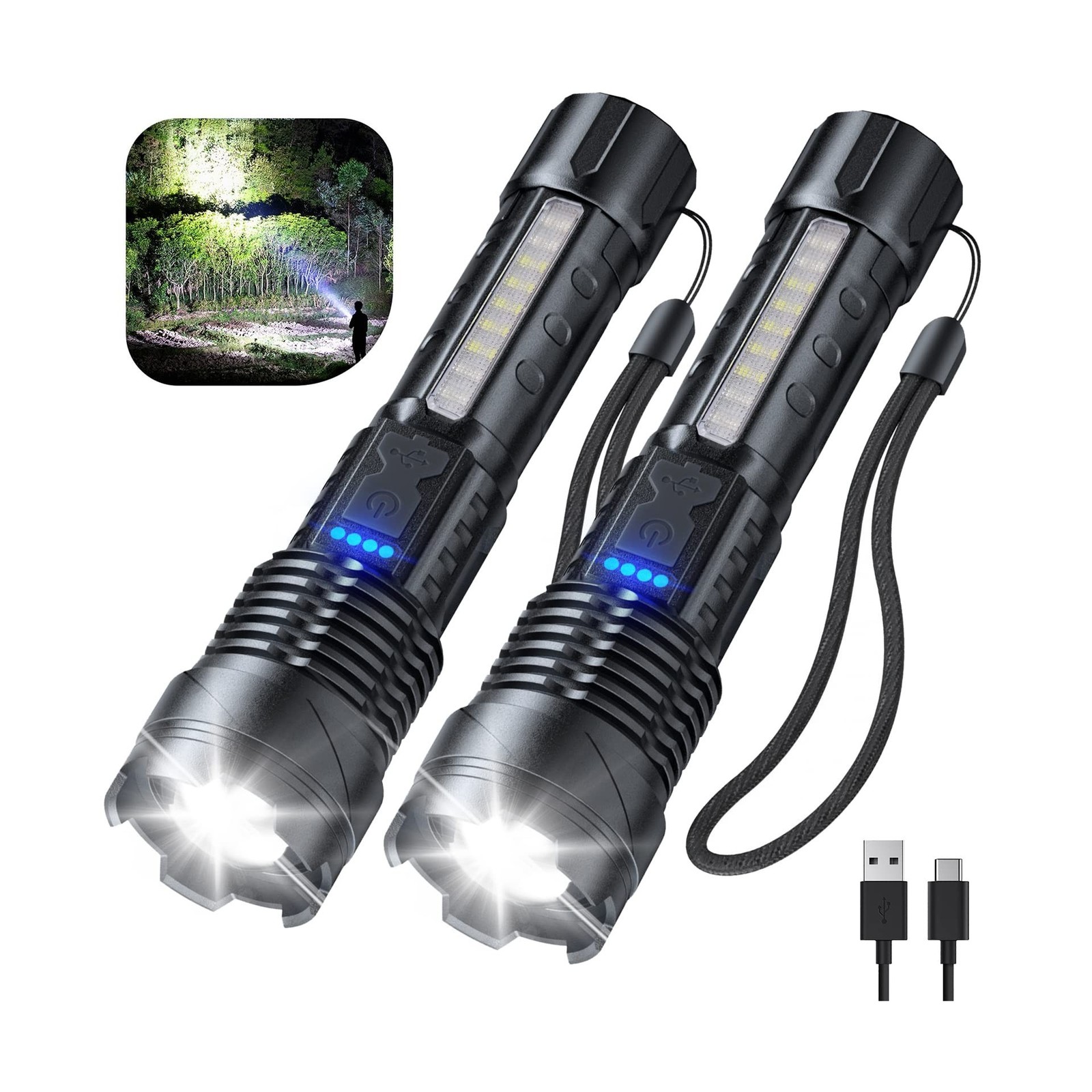 Cinlinso Flashlight High Lumens Rechargeable 2 Pack, 990000 Lumen S... Fast Ship