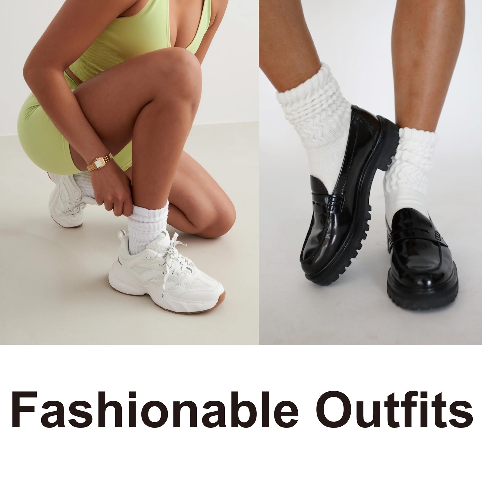 shnn Women's Scrunch Crew Socks Retro 3-Pack Solid One Size, White/Black/Gery