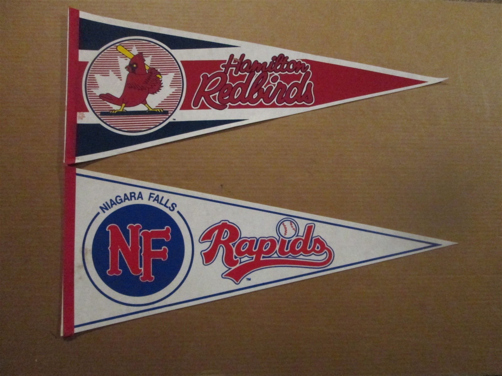 NYPL Hamilton Redbirds & Niagara Falls Rapids Vintage Defunct Team Logo Pennants