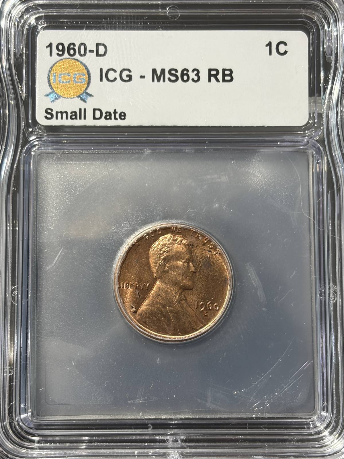 1960 D Small Cents Lincoln, Memorial Reverse ICG MS-63 Red Brown SD