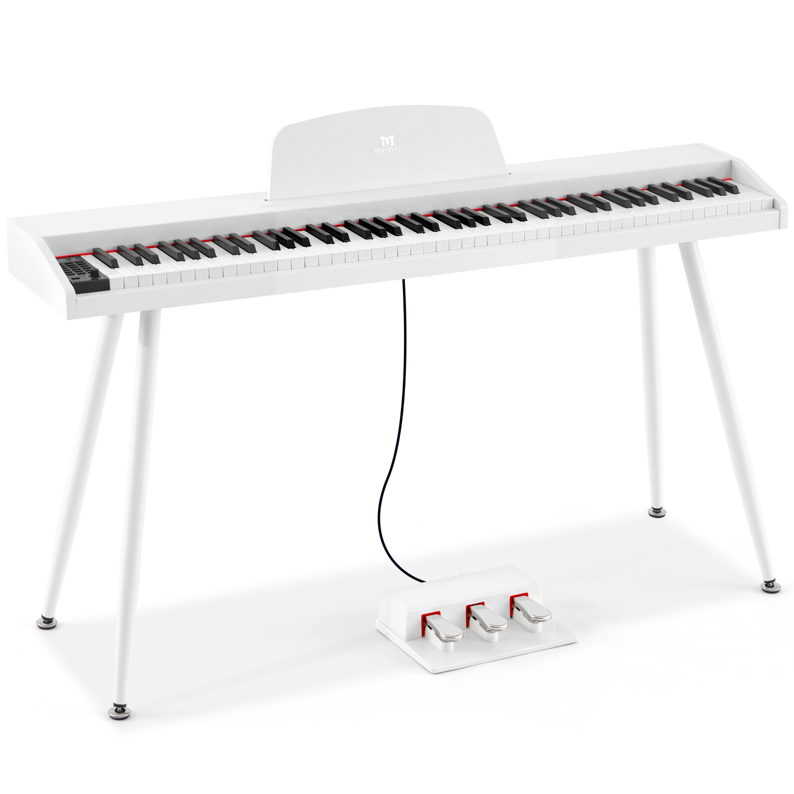 MUSTAR White 88 Key Semi Weighted Digital Piano Dual Keyboard MIDI,Triple Pedal