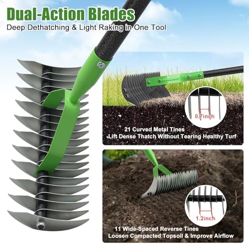 Thatch Rake for Lawn with 70" Long Handle,13" Wide Dethatcher Rake for 5ft