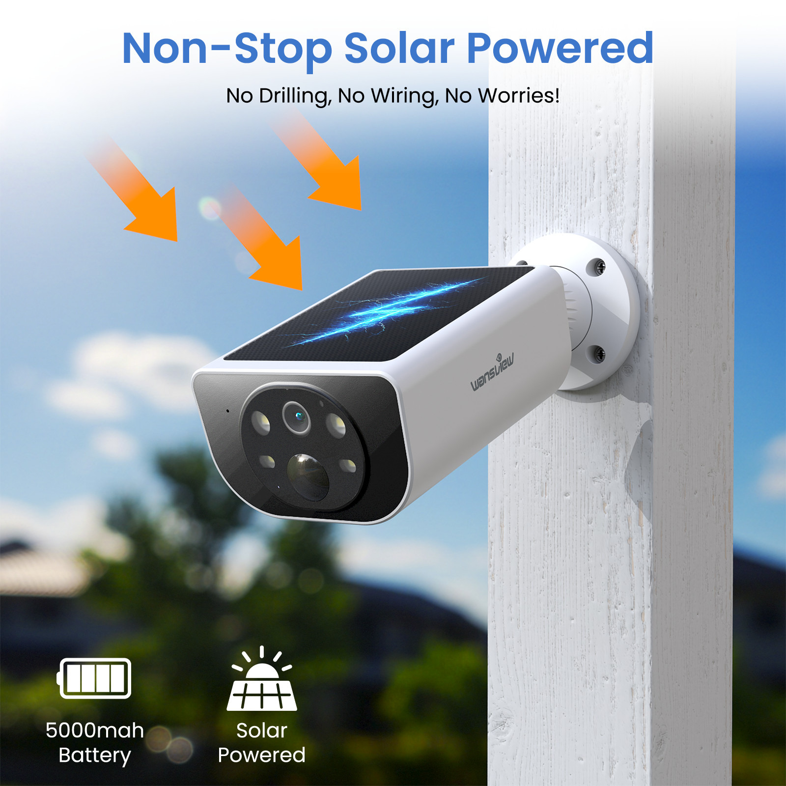 Wansview S1 Solar Security Camera 2K Wireless Outdoor Cam Human Detection