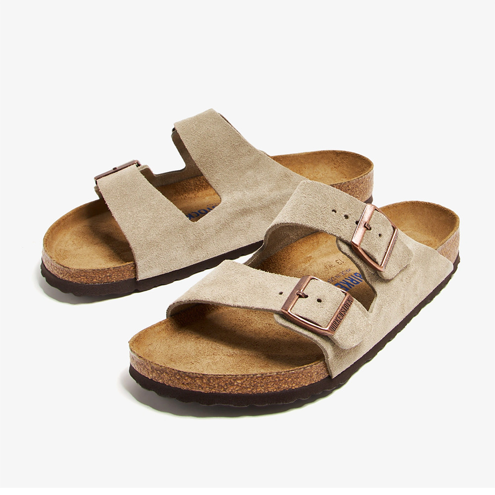 Birkenstock Arizona Taupe Suede Leather Soft Footbed Sandal Women's Shoes