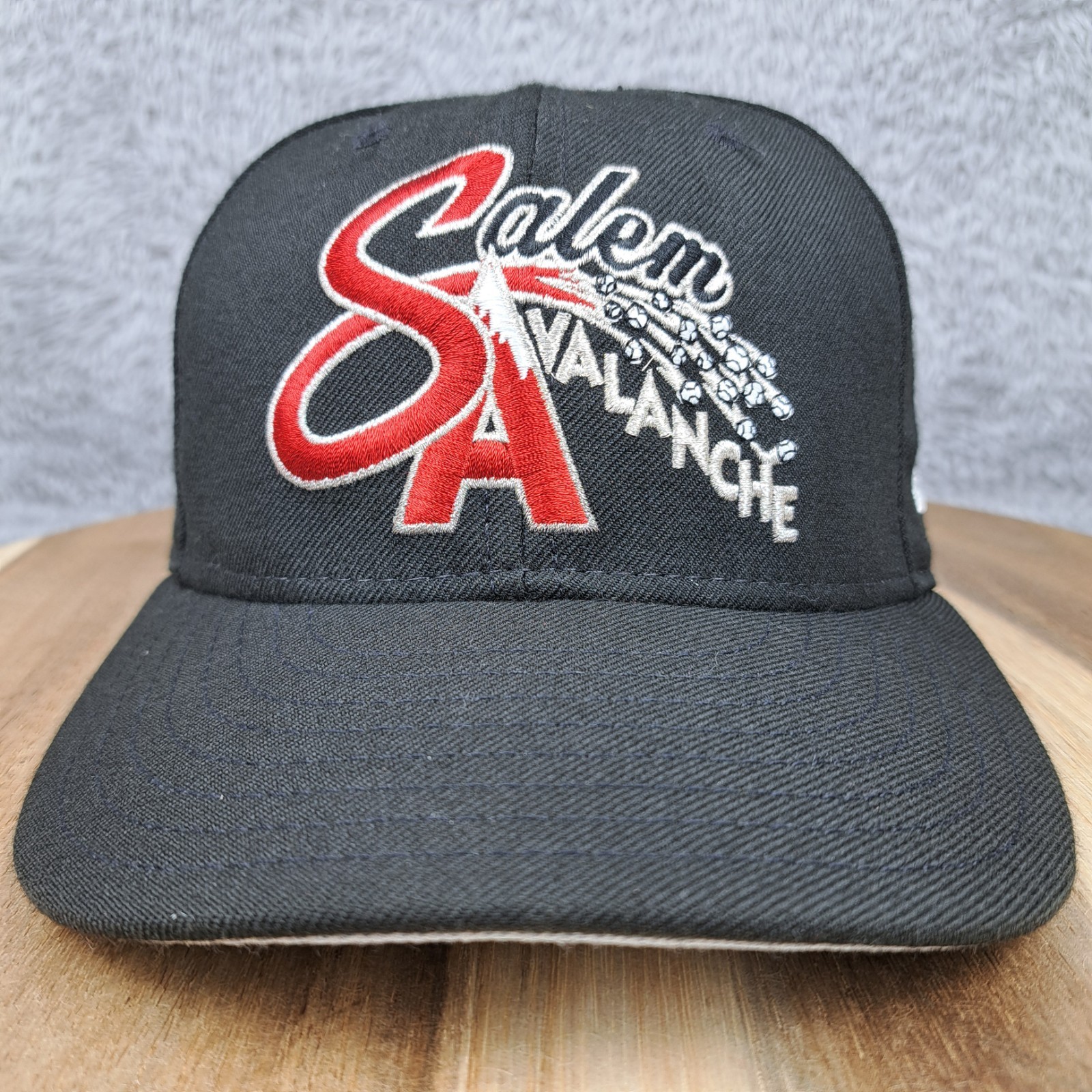 Vintage Salem Avalanche Hat Cap Fitted Size 7 Black Red Minor League Baseball