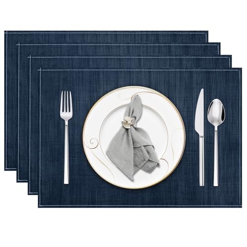 Placemats Set of 4, 12x18 Inch 12" x 18", Placemats Set of 4 Dark Blue