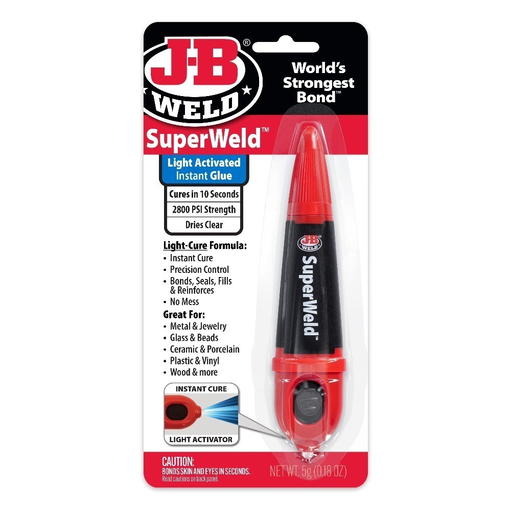 J-B Weld SuperWeld Light Activated Instant Glue, Fast Drying, Clear, 1 Tube