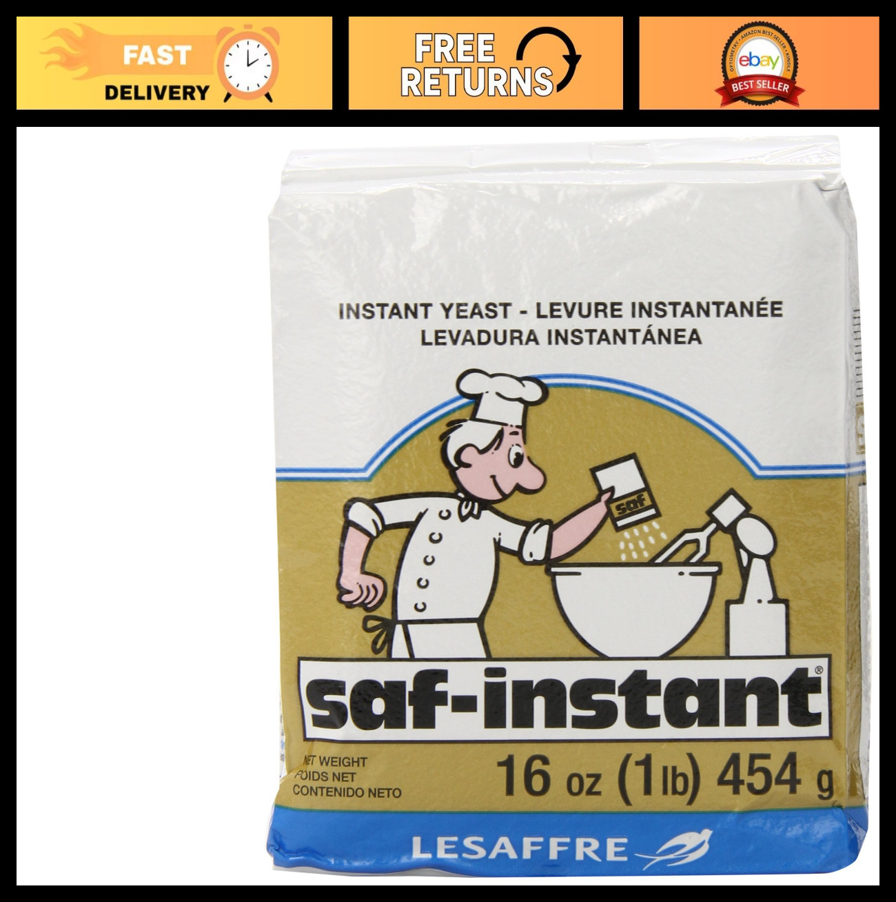 10 Pack Instant Yeast, Gold, 1 lb - Fast Rising Baking Yeast for Bread & Pastrie
