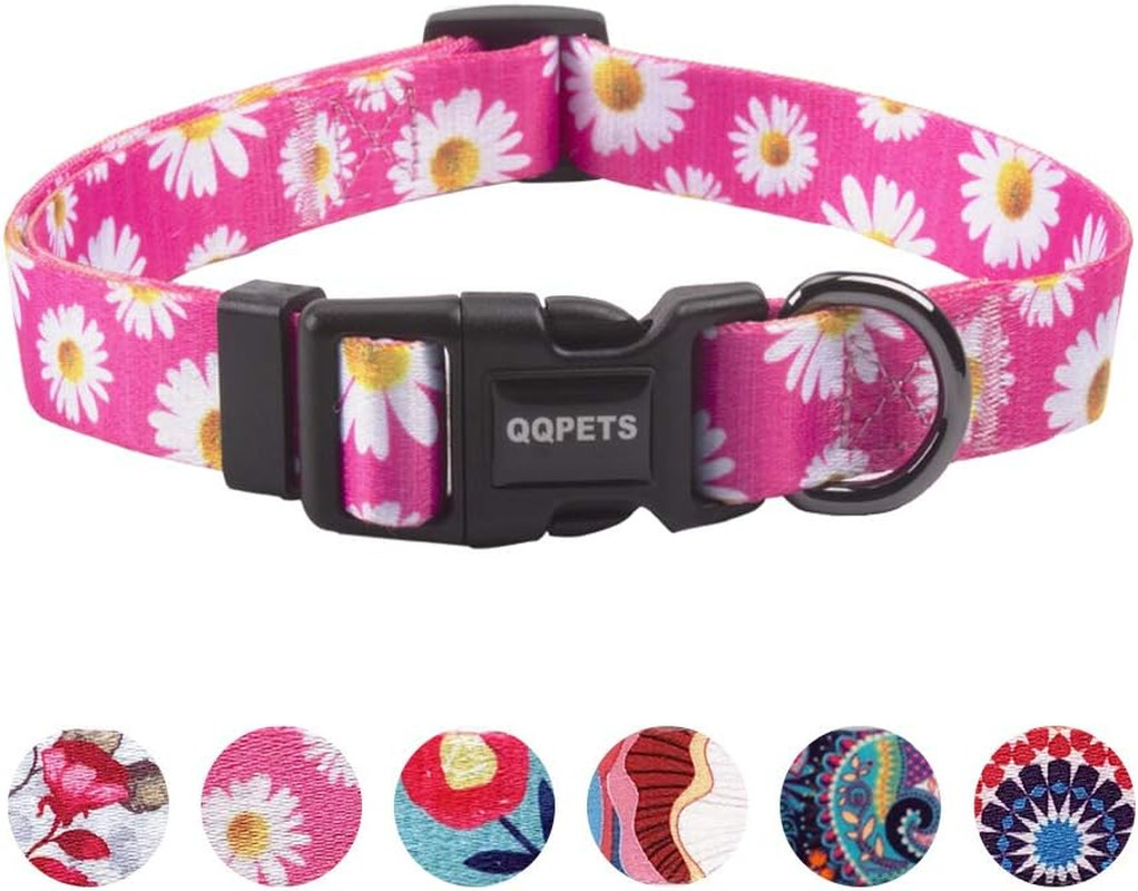 Adjustable Soft Dog Collar: Print Flower Pink Multicolor Cute Patterns for XS Sm
