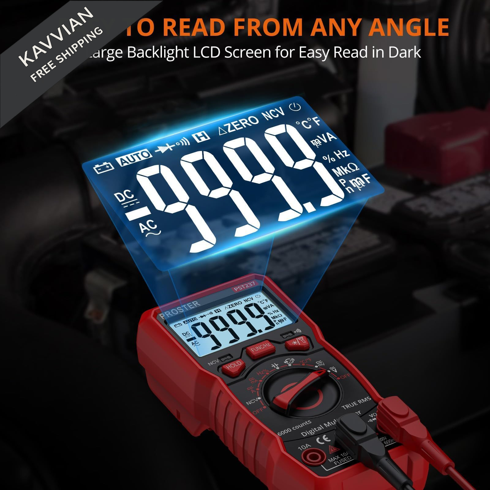 Proster Digital Multimeter 6000 Counts- TRMS Auto 6000Counts-Compact, Red