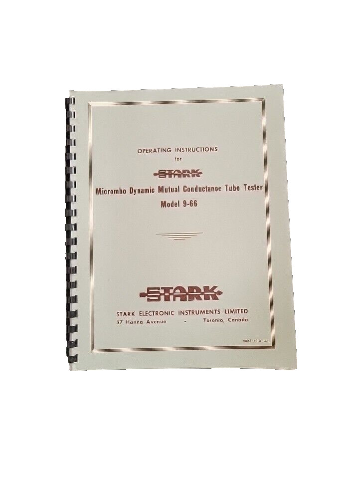 Stark Micromho Mutual Conductance Tube Tester Model 9-66 Manual