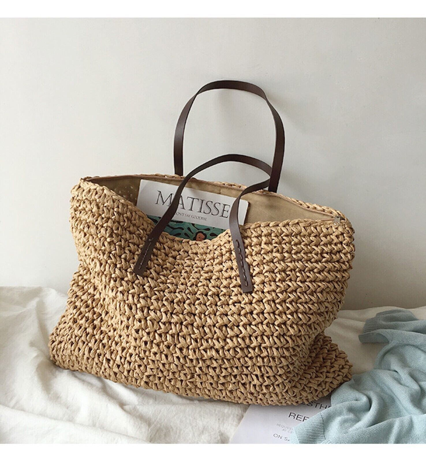 Large Everyday Straw Woven Summer Tote Bag Beach Fashion Handbag Shoulder Purse