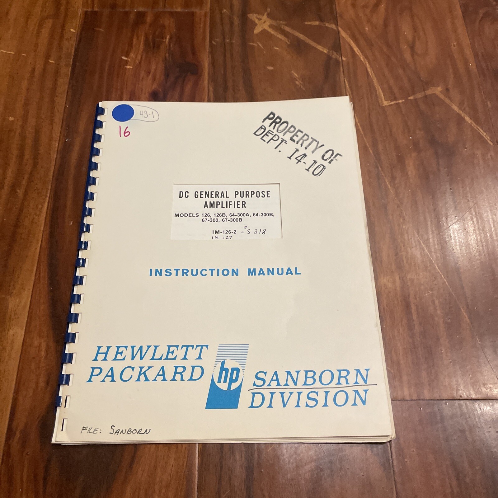 HP/Sanborn 126, 126B, 64-300A & B, 67-300 & 300B DC General Amplifier Manual