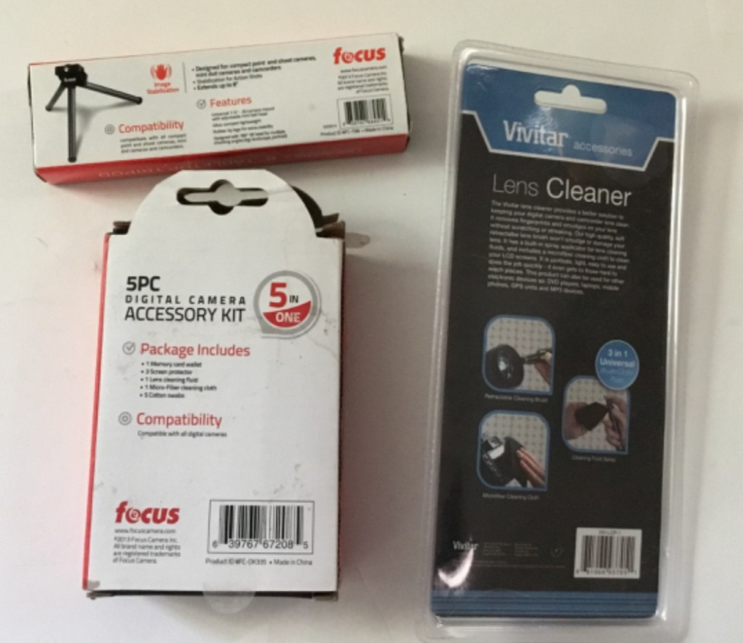 Focus 5 Piece Digital Camera Accessory Kit, Tabletop Tripod, Lens , Lens Cleane
