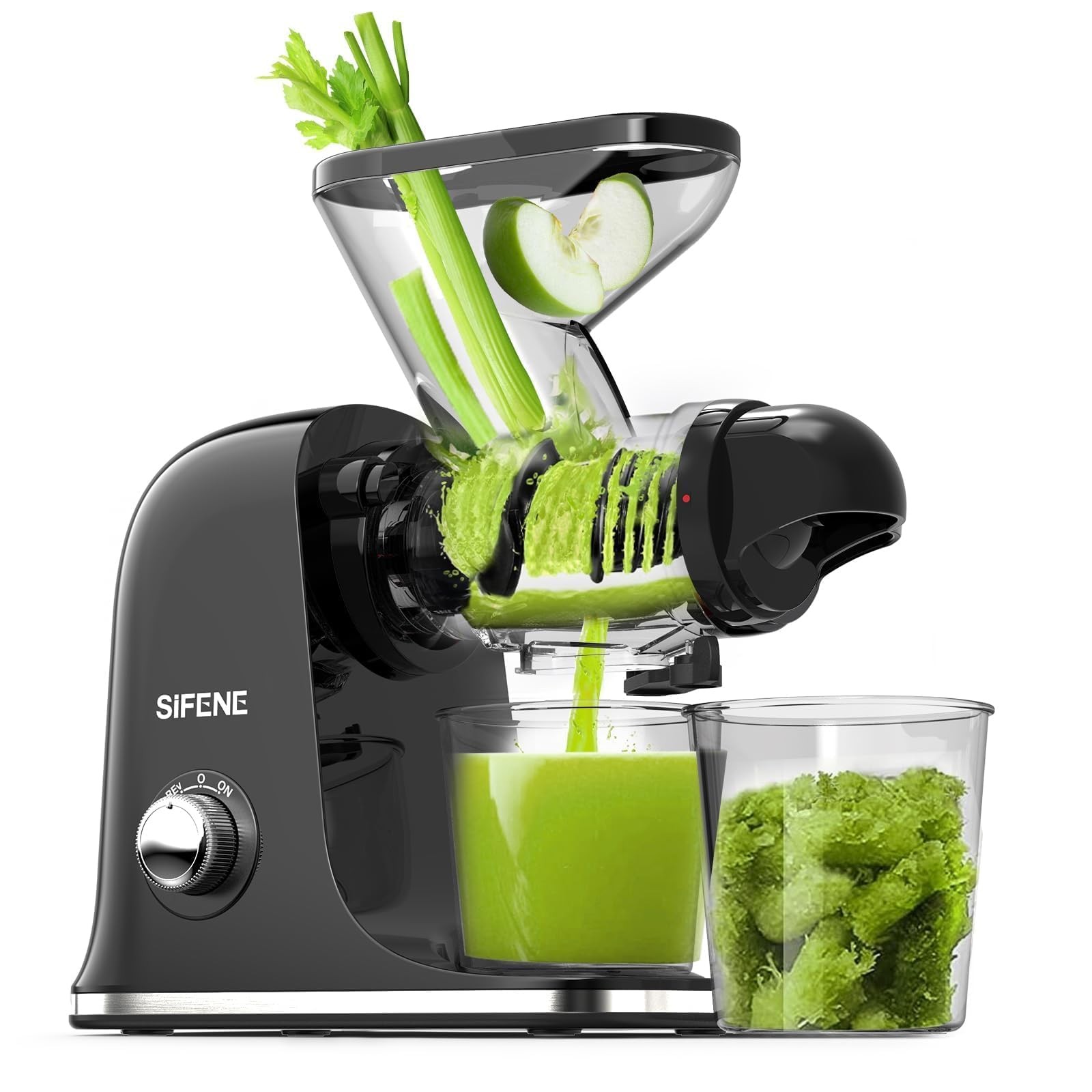Cold Press Juicer Machine, Mini Electric, Slow Masticating, Dual Feed Chute