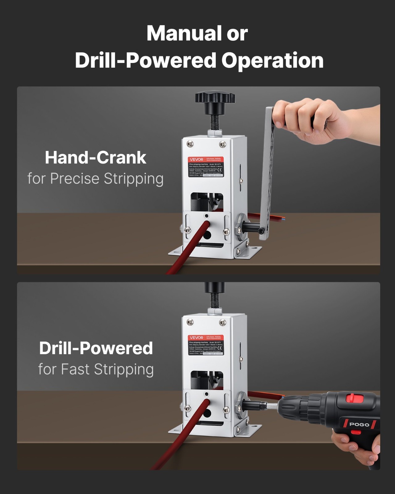 Manual Wire Stripper Machine Copper Cable 0.06–1.18" Hand Drill Powered Q235