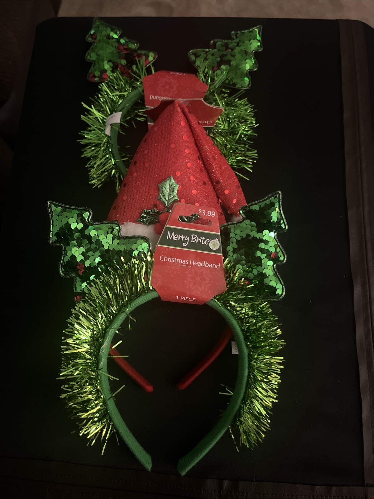 Set of three Christmas headbands Two trees and one Santa hat￼￼ New With Tags
