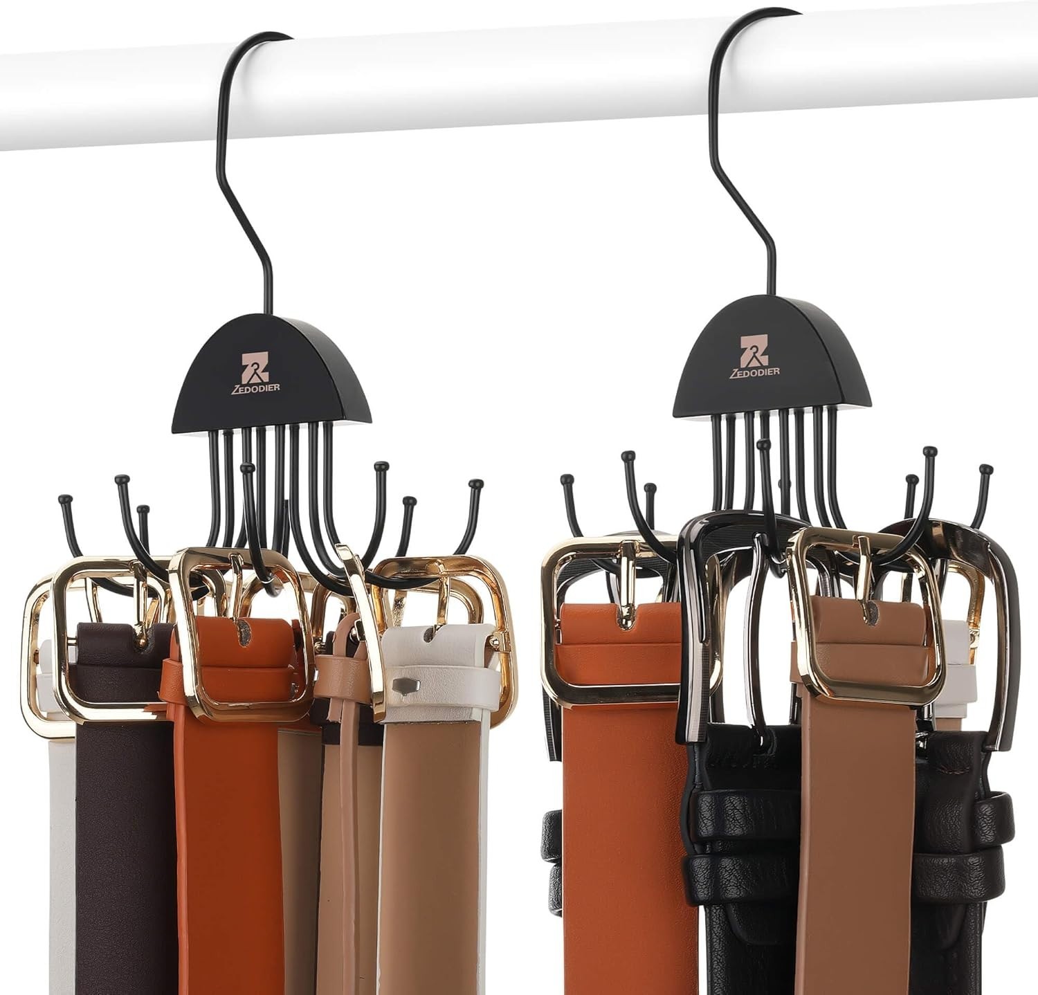 2 Pack Belt Hanger Rotatable Belt Organizer, Space Saving Belt Rack with 16 A...