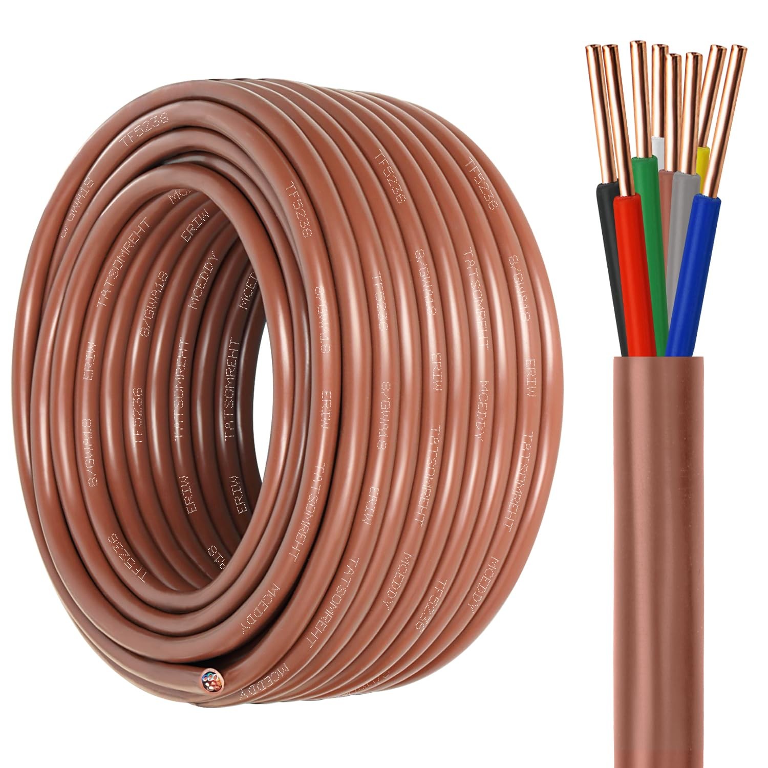 Thermostat Wire 18/8 50FT Solid Copper 5-Conduct 18 Gauge Low Voltage HVAC Cable