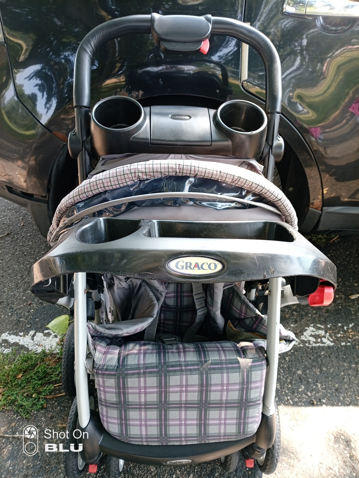Graco Travel System Single Baby Stroller Gray/Purple Folding w Cup Holder Basket