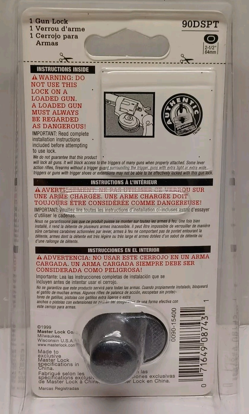 Master Lock Gun Trigger Lock 2 Keys Masterlock Gunlock NEW 90DSPT