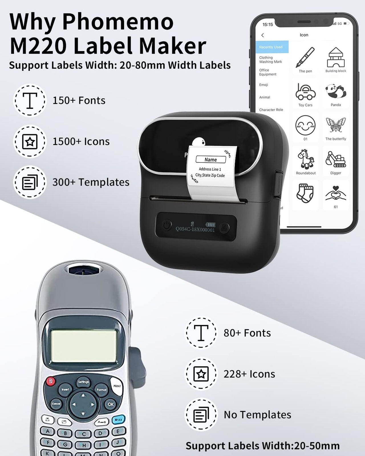 Phomemo M220 Label Maker, Label Makers Upgrade,3.14 Inch Portable Thermal Pri...