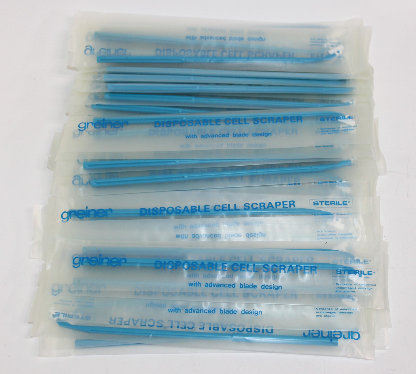 Lot 50 x Greiner Bio-One 60° Angle Disposable Blue Cell Scraper Sterile 9.5 in (