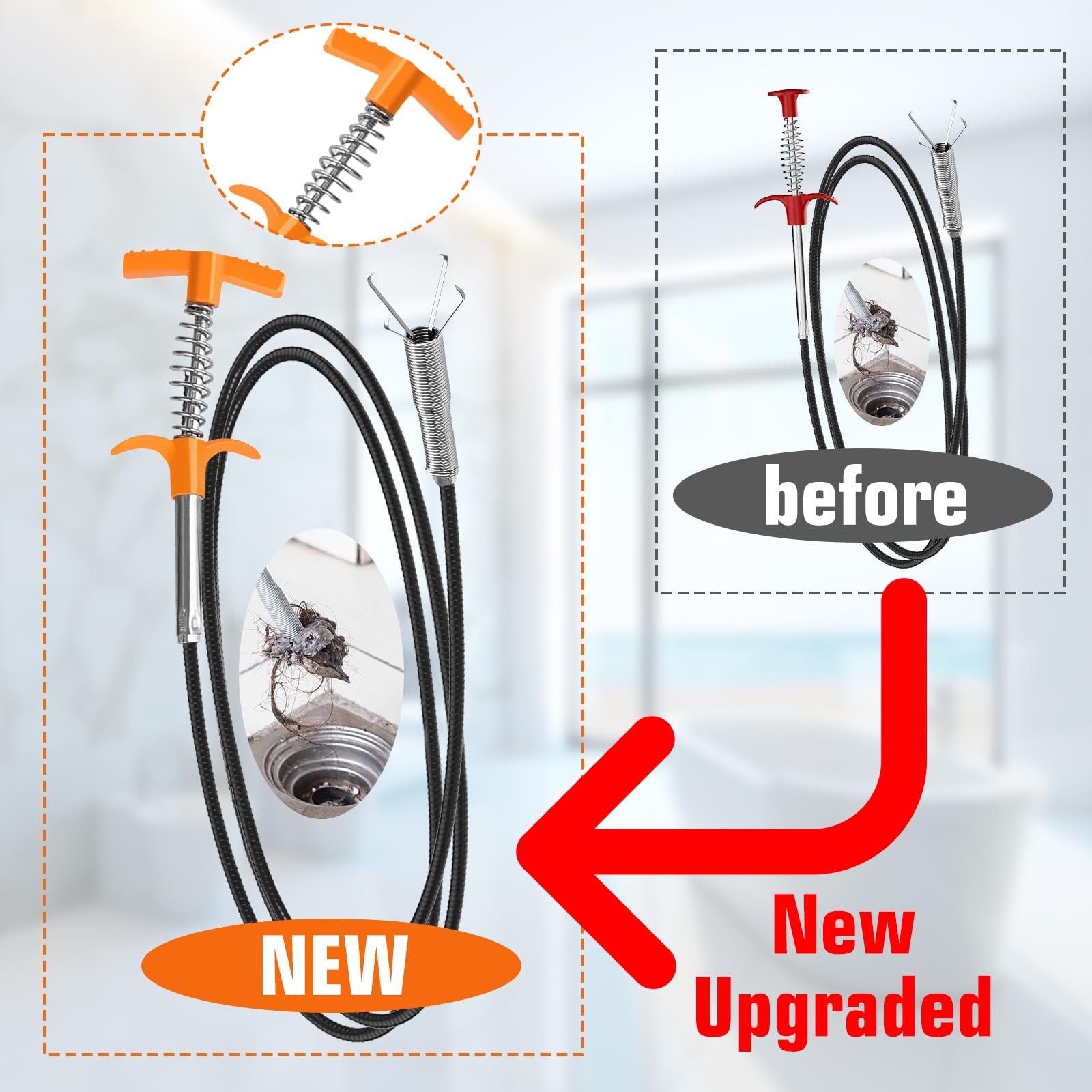 New Upgrade 35 inch Drain Snake Hair Drain Clog Remover Tool - Sink Drain Cle...