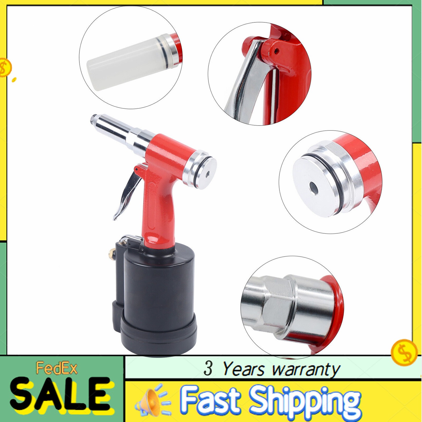 Air Pneumatic Hydraulic Pop Riveter Rivet Gun 1/8" 5/32" 3/16" 1/4" RivetingTool