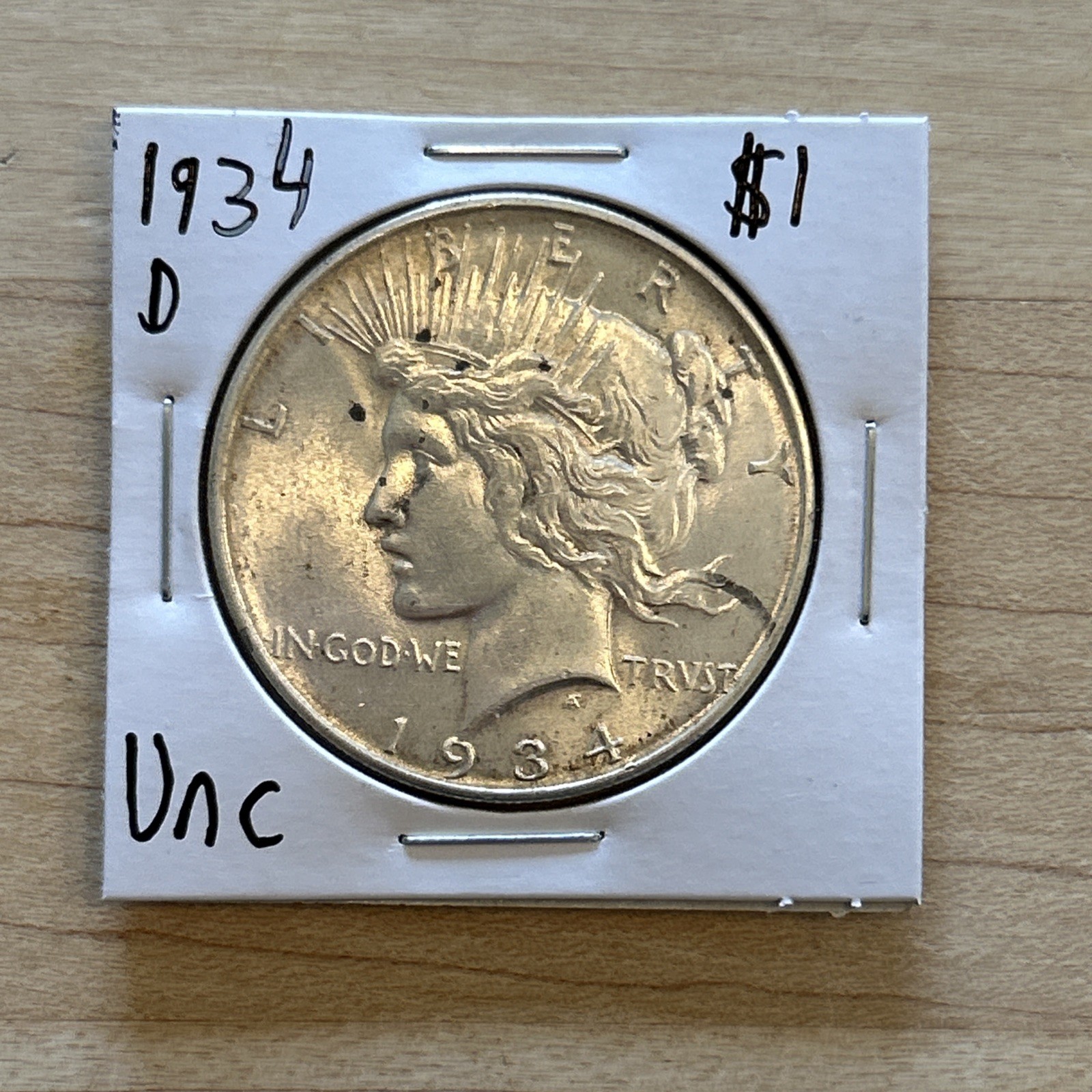 1934 D Peace Dollar Uncirculated Silver $1 Coin