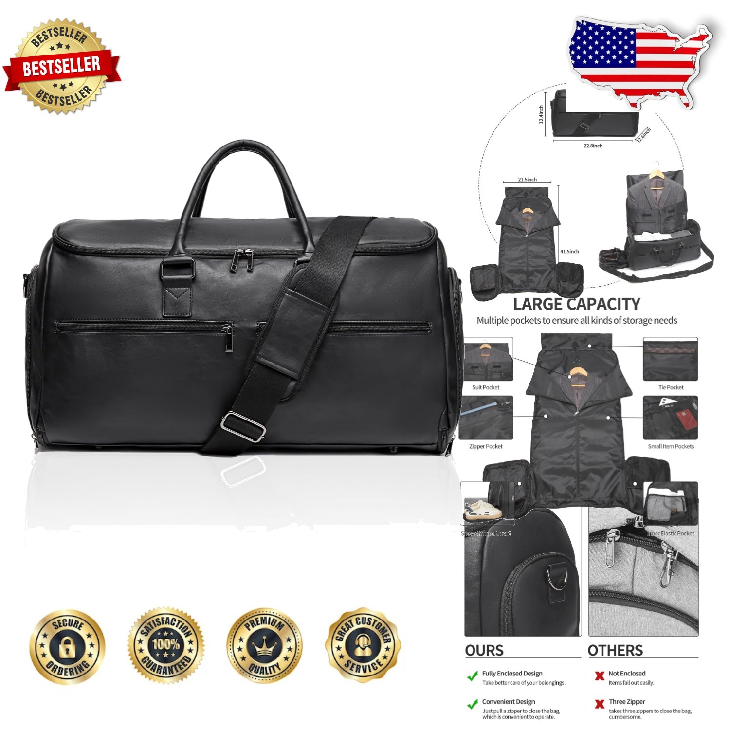 Stylish Garment Bag Carry On Luggage Waterproof Faux Leather Business Travel