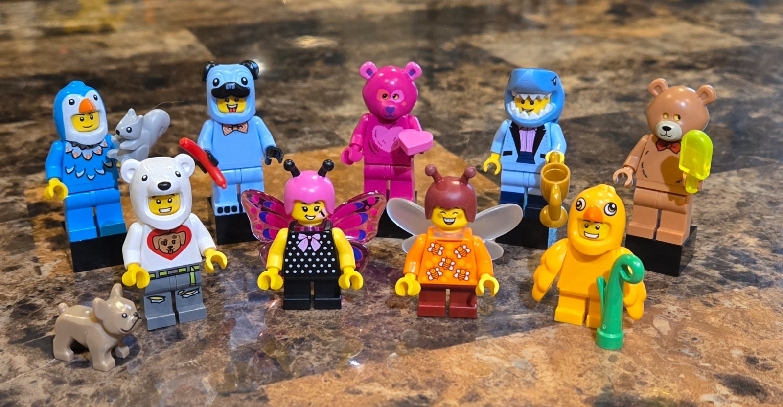 Lego BAM Minifigures Animal Costumes, Butterfly, Shark, Bee, Bear, Dog, Chicken