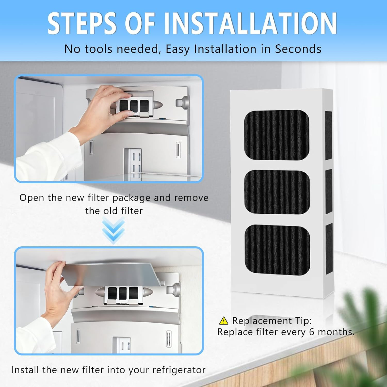 6 PACK Refrigerator Air Filter Replacement, Carbon Activated Filter for Paultra2