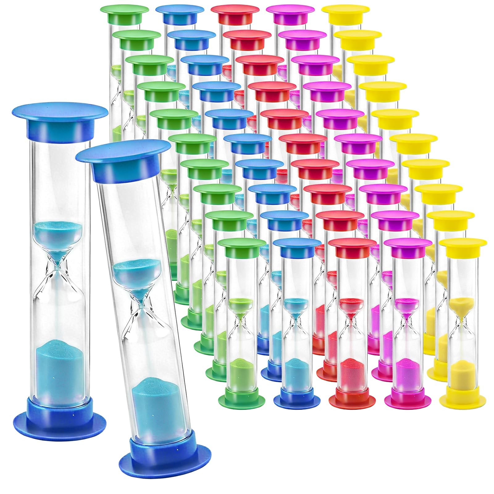 50 Pcs 2 Minute Sand Timer, Multicolor Plastic Sand Clock Timer, Mini Hourgla...