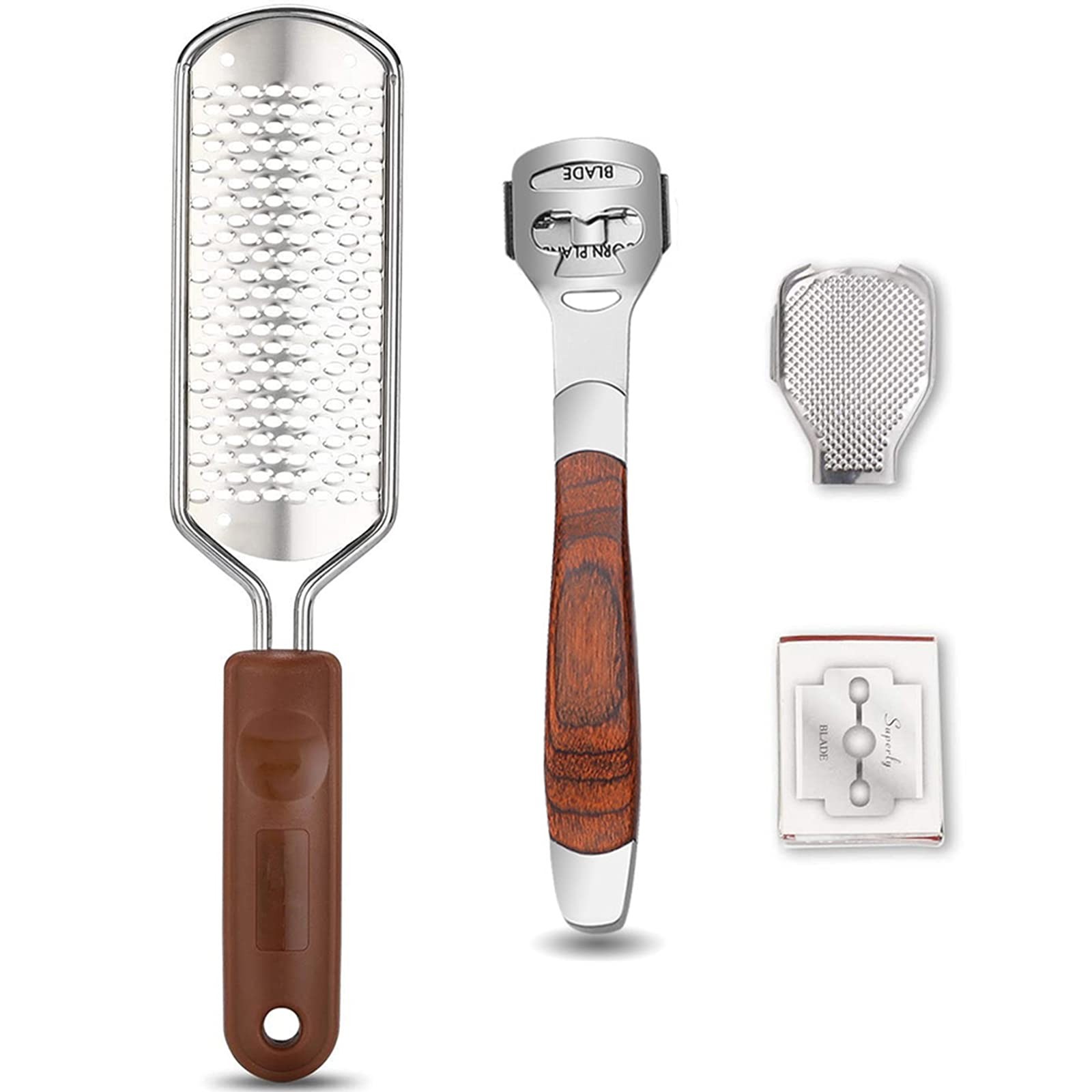 Colossal Foot Rasp & Wood Handle Callus Shaver (10 Replacement &