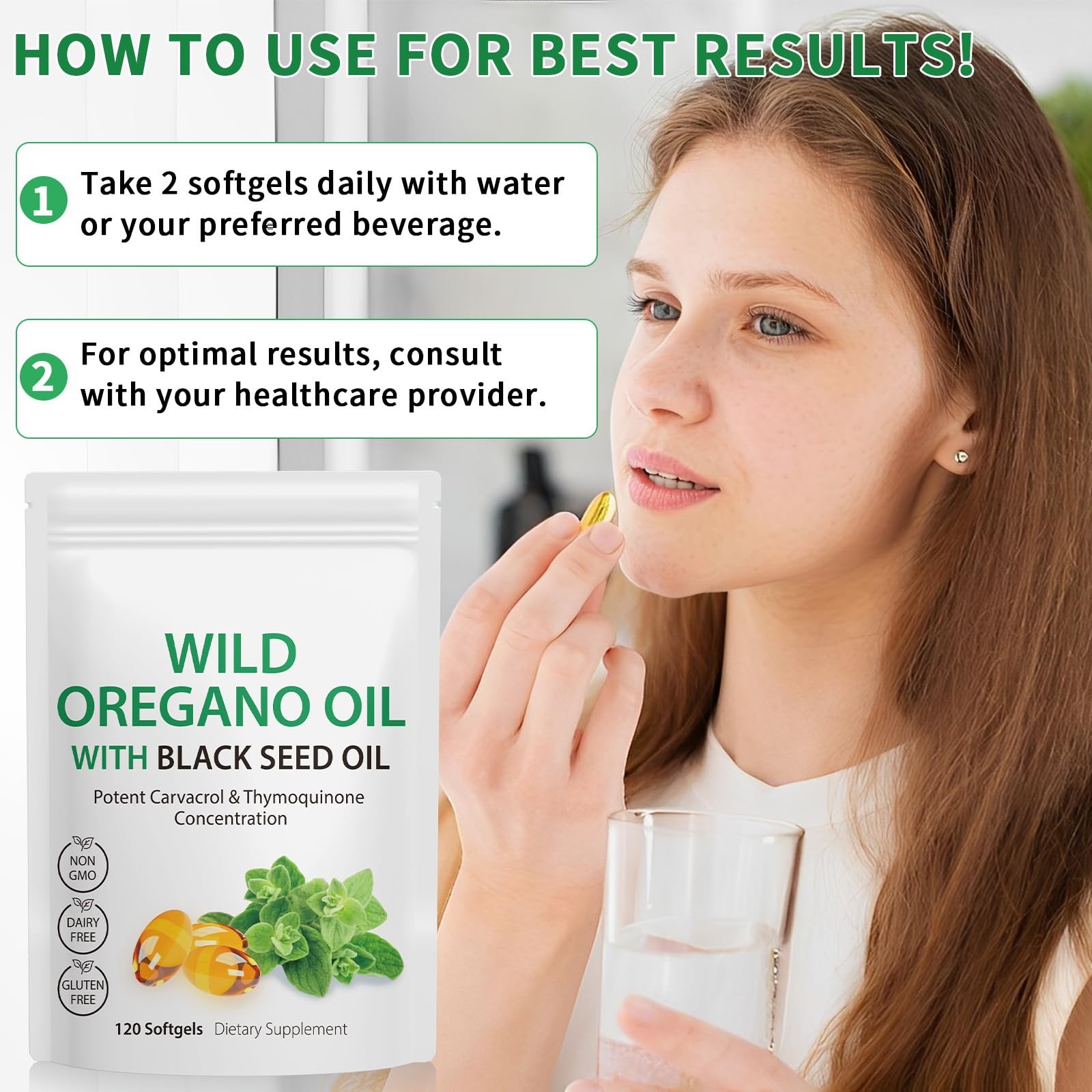 Nyloriaine 120PCS Oil of Oregano with Black Seed 120 Count (Pack 1)