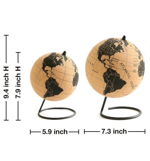 Travel Cork Globe Black 50 Push Pins Educational Map Display Stand