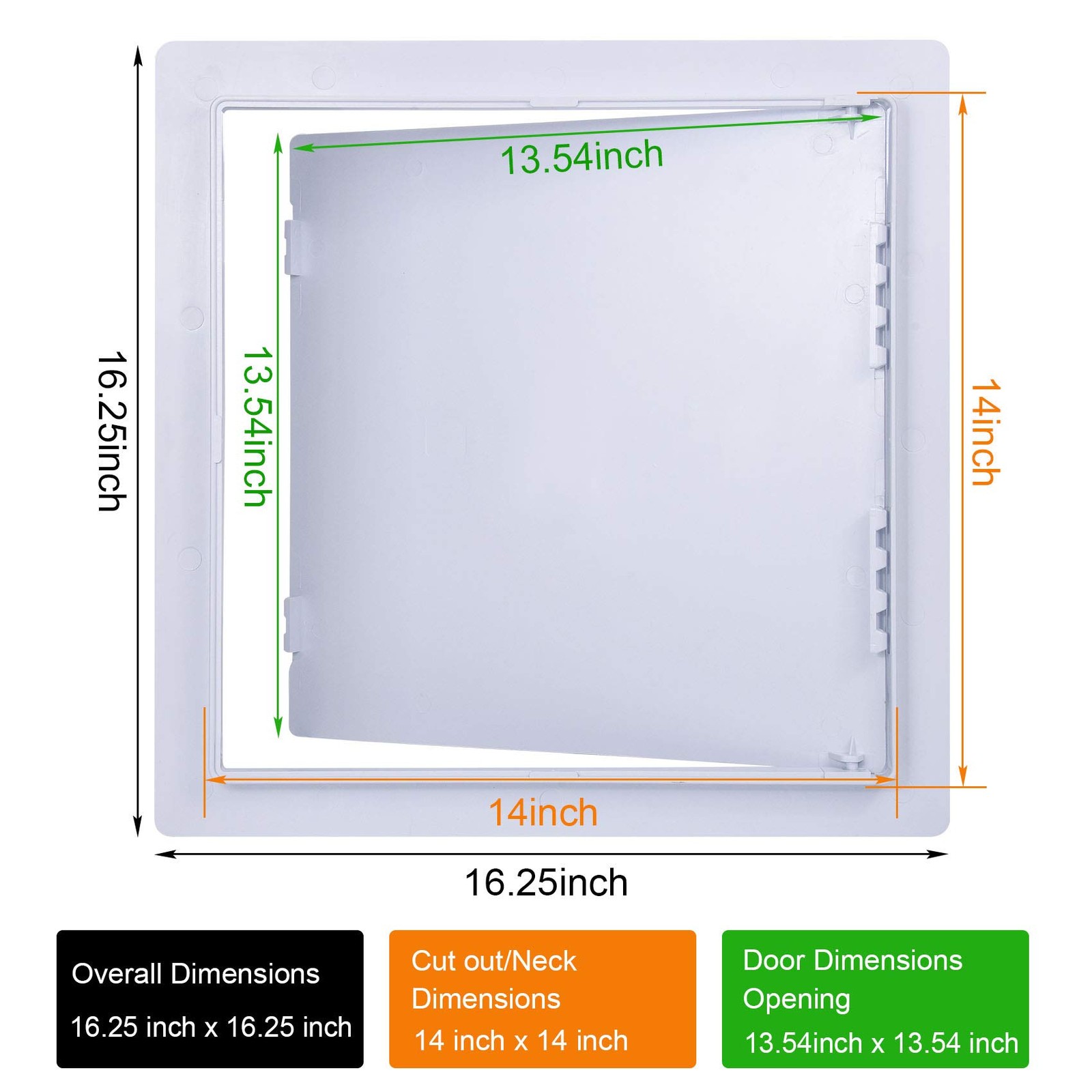 Plastic Wall & Ceiling Access Panel, 14 x 14 Inch, Reinforced Hinged, Removab...