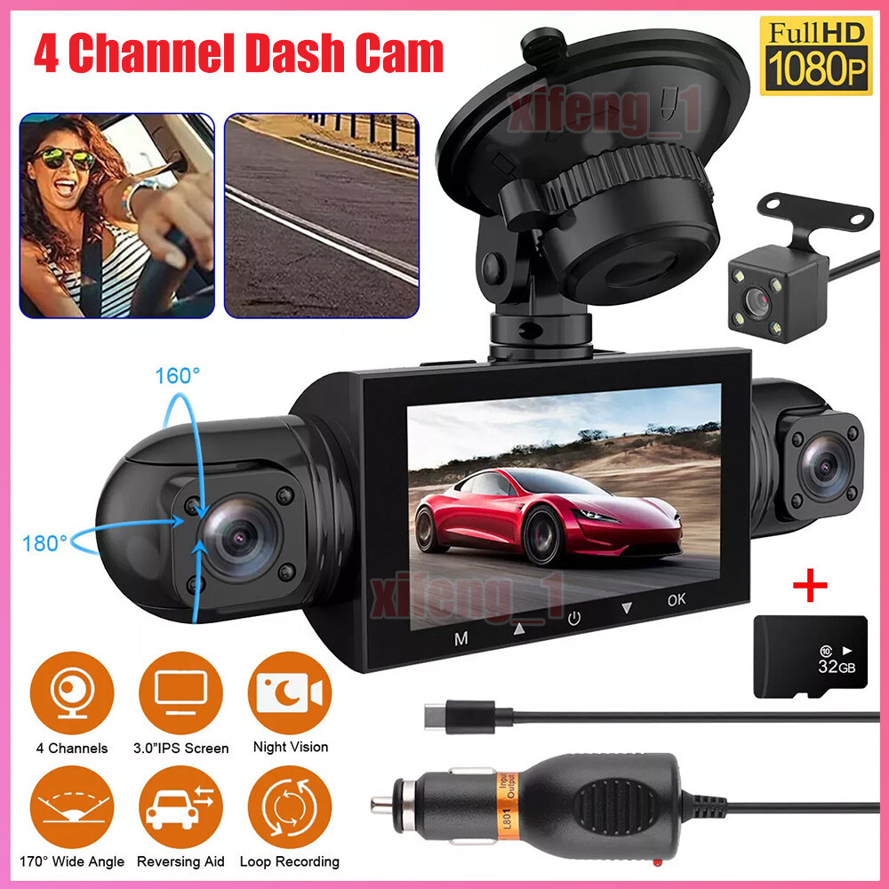 4K Dash Cam Recorder 4-Channel 360° Car Camera DVR Vehicle Video G-Sensor+32 TF