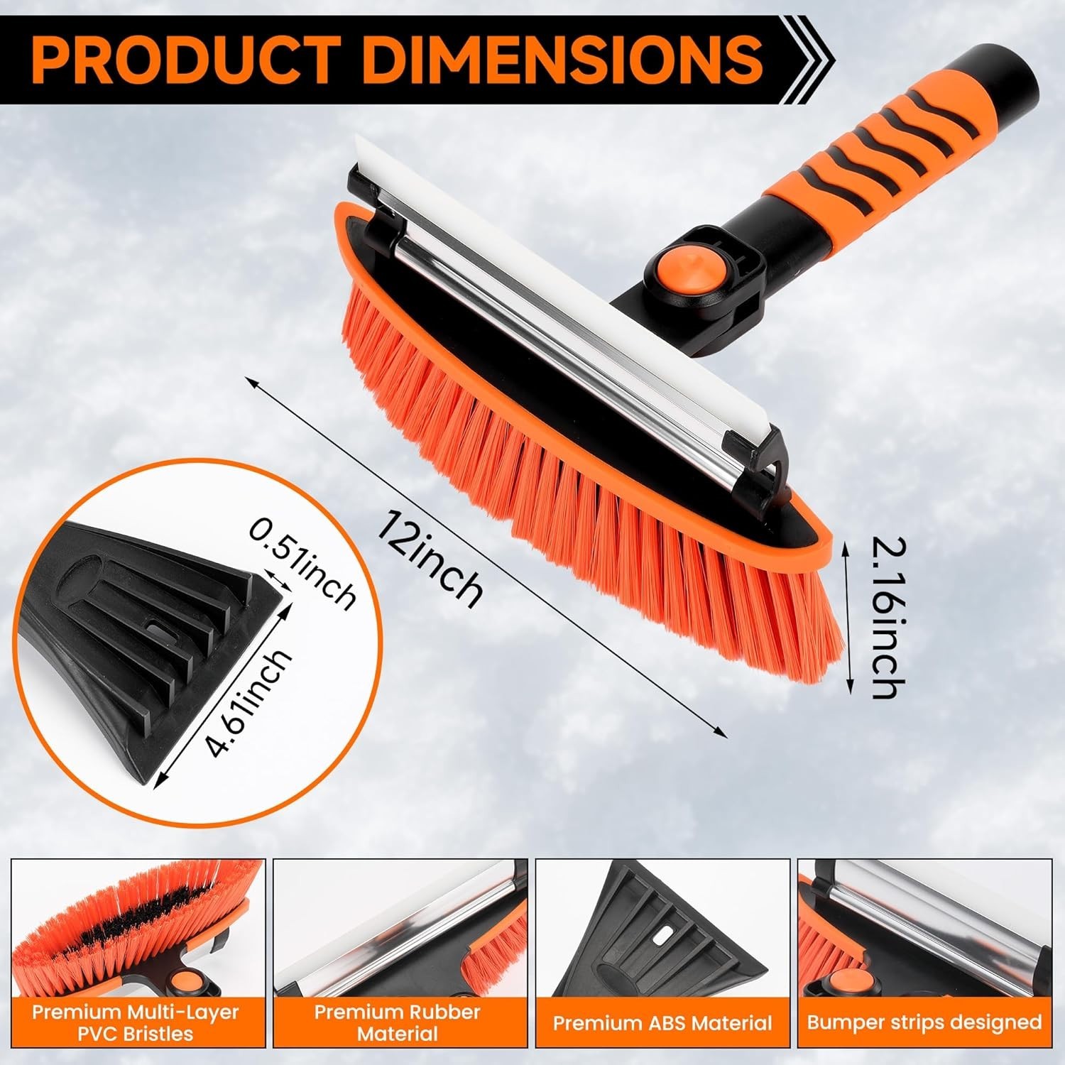 3-in-1 Car Snow Brush Ice Scraper Squeegee 43" Extendable 180 Pivot Windshield